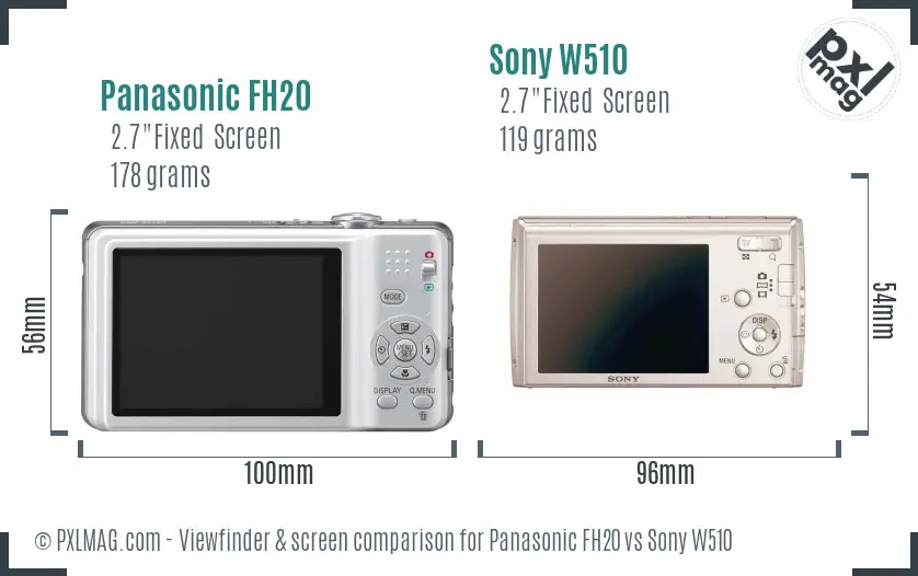 Panasonic FH20 vs Sony W510 Screen and Viewfinder comparison