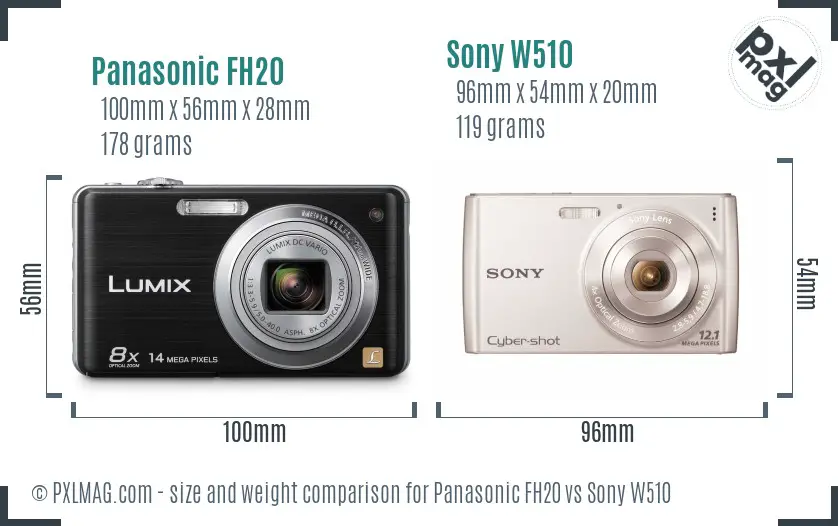 Panasonic FH20 vs Sony W510 size comparison