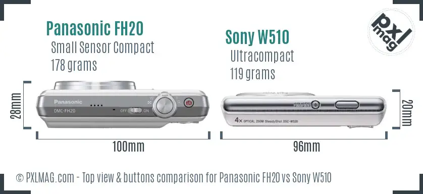 Panasonic FH20 vs Sony W510 top view buttons comparison