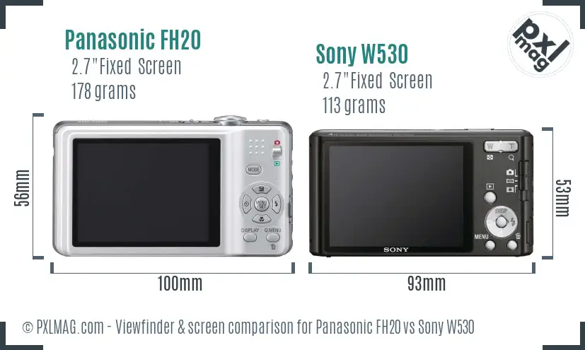 Panasonic FH20 vs Sony W530 Screen and Viewfinder comparison