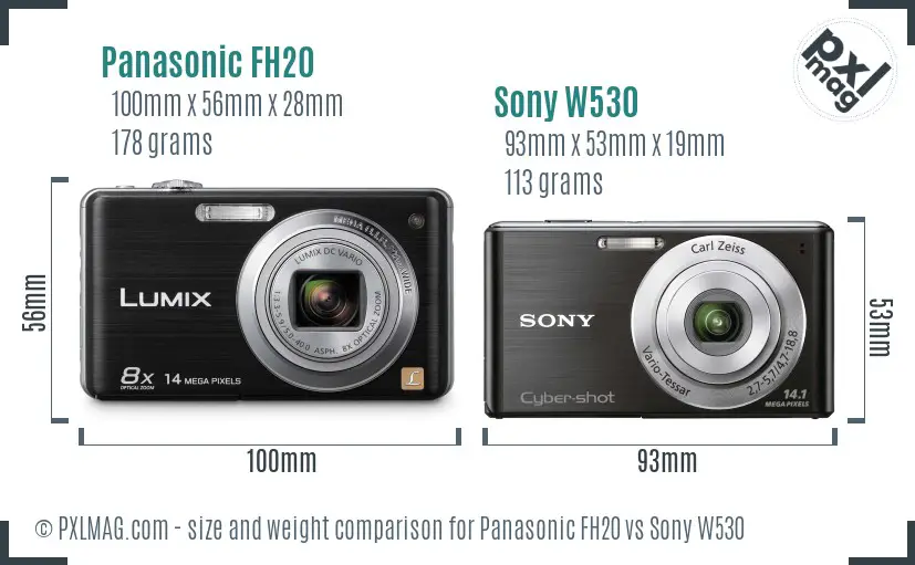 Panasonic FH20 vs Sony W530 size comparison