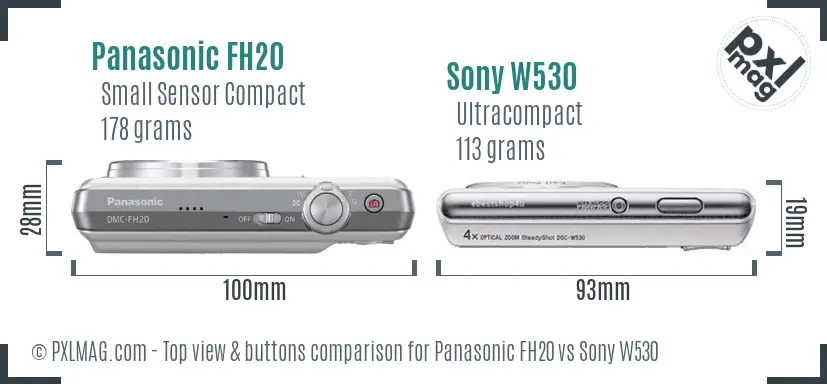 Panasonic FH20 vs Sony W530 top view buttons comparison