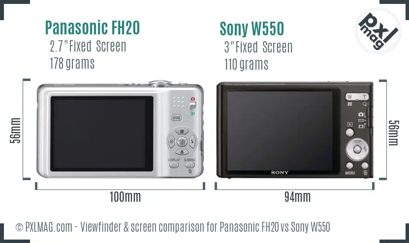 Panasonic FH20 vs Sony W550 Screen and Viewfinder comparison