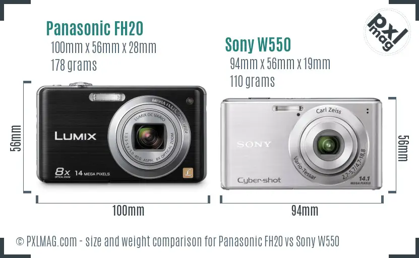 Panasonic FH20 vs Sony W550 size comparison