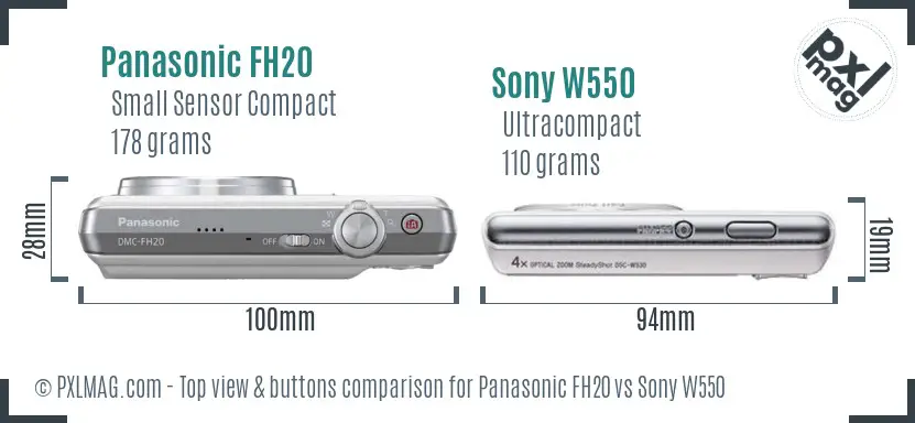 Panasonic FH20 vs Sony W550 top view buttons comparison