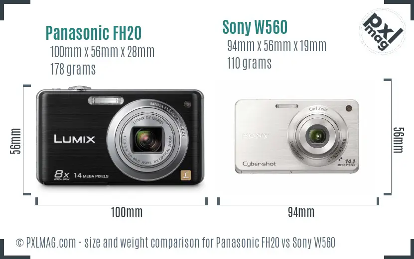Panasonic FH20 vs Sony W560 size comparison