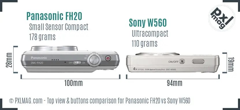 Panasonic FH20 vs Sony W560 top view buttons comparison