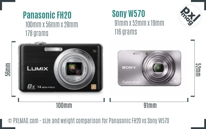 Panasonic FH20 vs Sony W570 size comparison