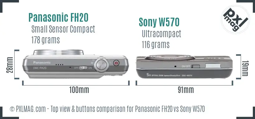 Panasonic FH20 vs Sony W570 top view buttons comparison