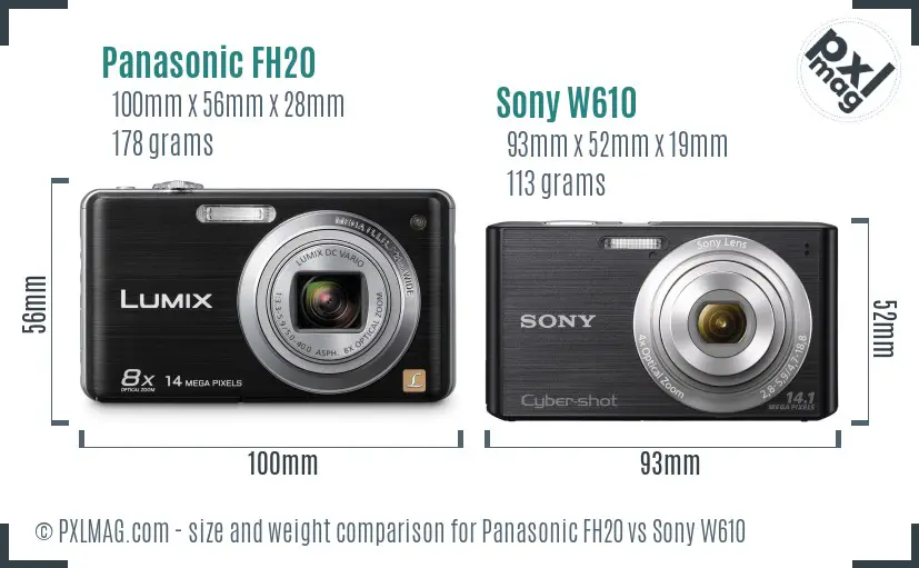 Panasonic FH20 vs Sony W610 size comparison