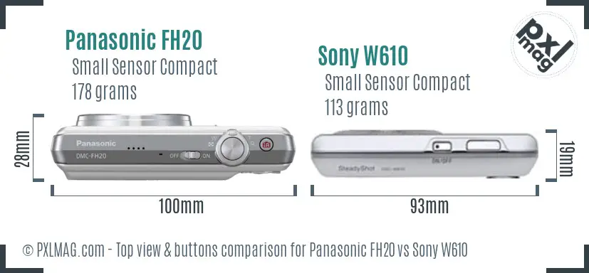 Panasonic FH20 vs Sony W610 top view buttons comparison