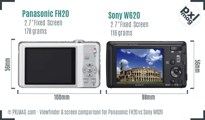 Panasonic FH20 vs Sony W620 Screen and Viewfinder comparison