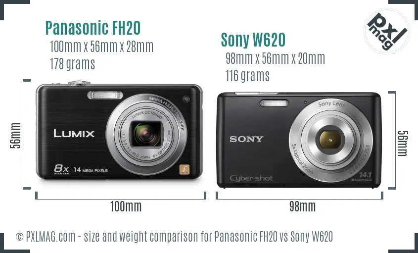 Panasonic FH20 vs Sony W620 size comparison