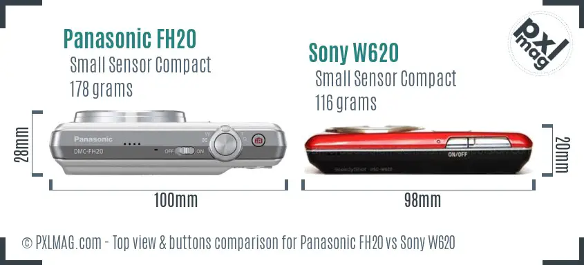 Panasonic FH20 vs Sony W620 top view buttons comparison
