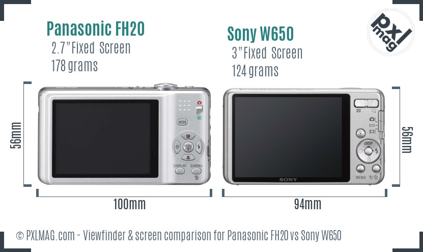 Panasonic FH20 vs Sony W650 Screen and Viewfinder comparison