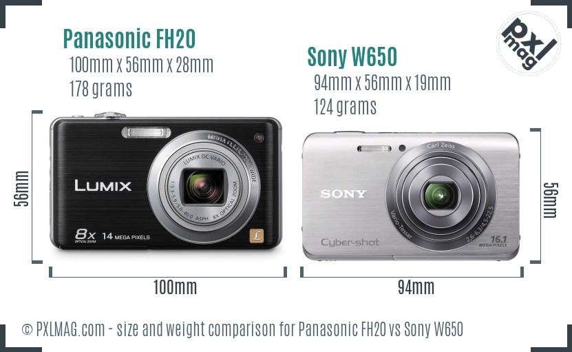 Panasonic FH20 vs Sony W650 size comparison