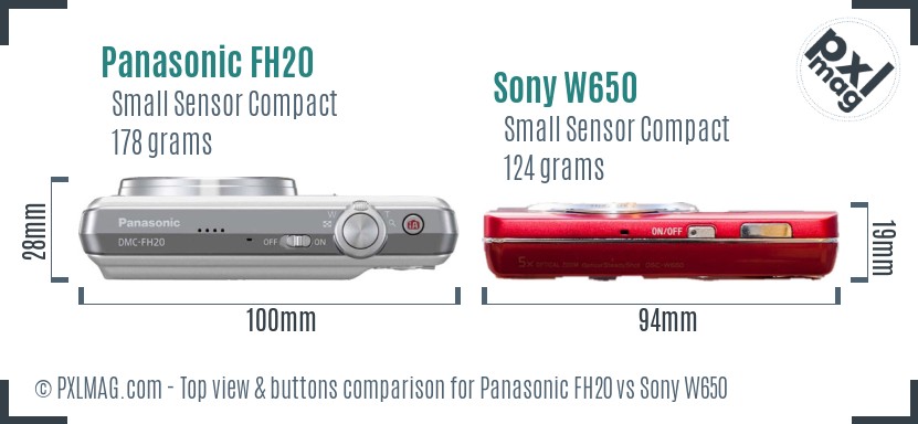 Panasonic FH20 vs Sony W650 top view buttons comparison