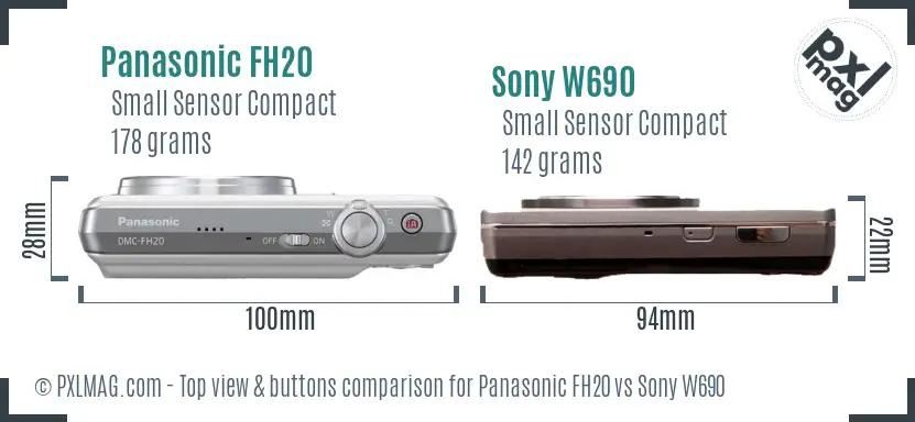 Panasonic FH20 vs Sony W690 top view buttons comparison