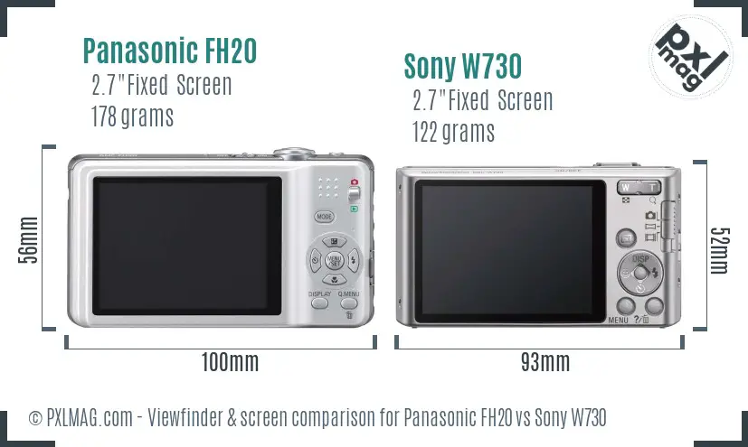 Panasonic FH20 vs Sony W730 Screen and Viewfinder comparison
