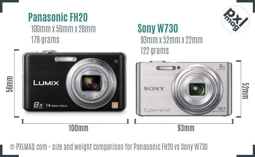 Panasonic FH20 vs Sony W730 size comparison