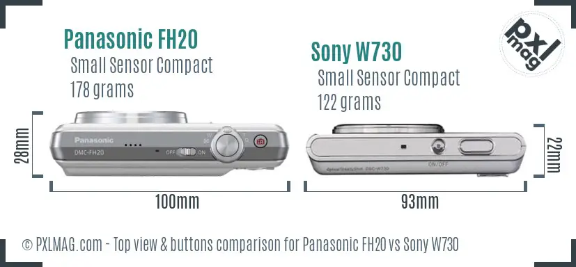 Panasonic FH20 vs Sony W730 top view buttons comparison