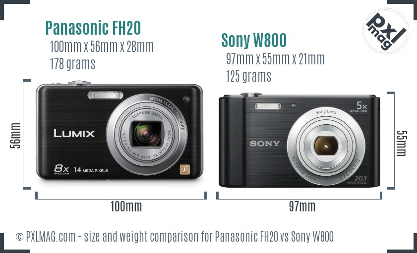 Panasonic FH20 vs Sony W800 size comparison