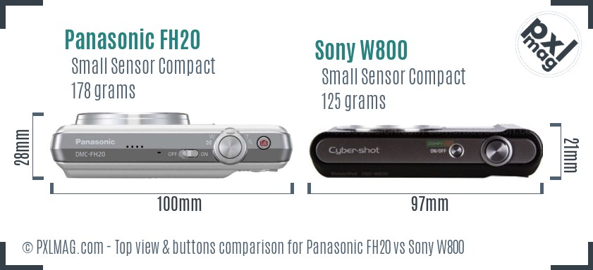 Panasonic FH20 vs Sony W800 top view buttons comparison