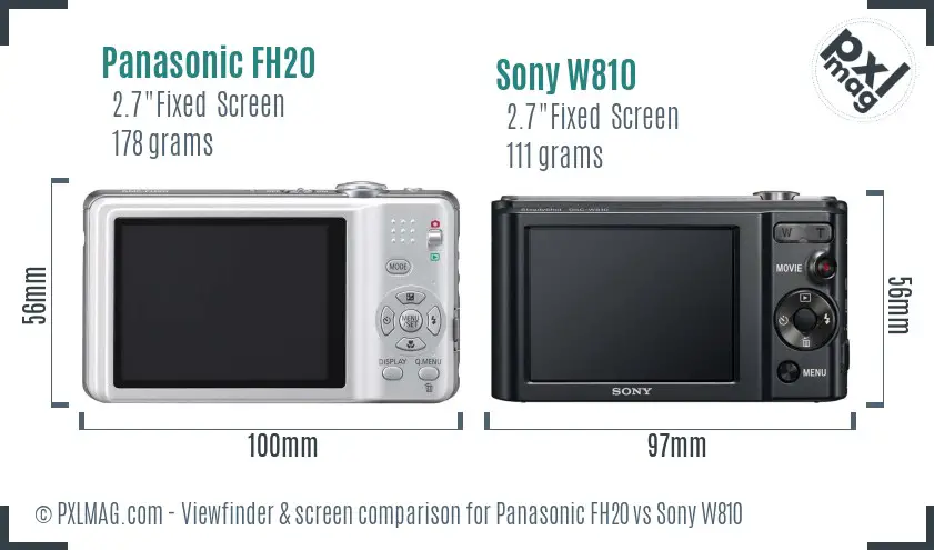 Panasonic FH20 vs Sony W810 Screen and Viewfinder comparison