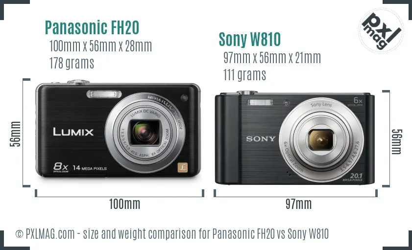 Panasonic FH20 vs Sony W810 size comparison