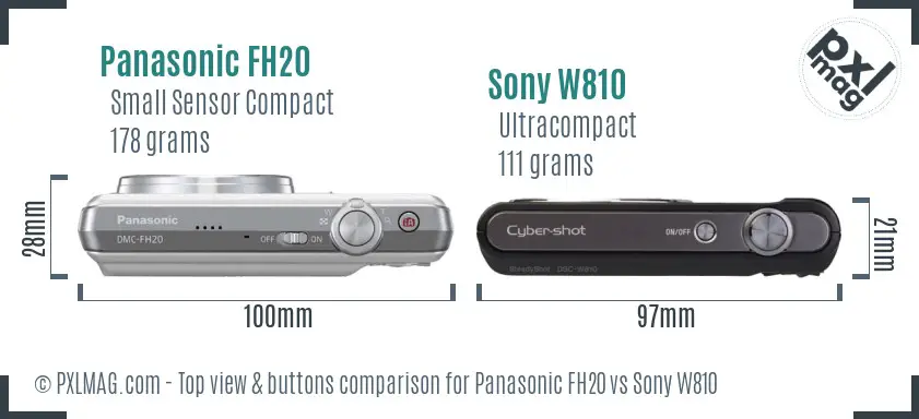 Panasonic FH20 vs Sony W810 top view buttons comparison