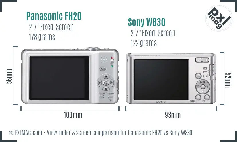 Panasonic FH20 vs Sony W830 Screen and Viewfinder comparison