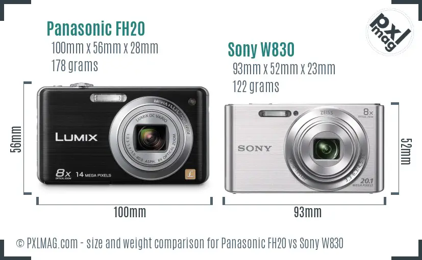 Panasonic FH20 vs Sony W830 size comparison