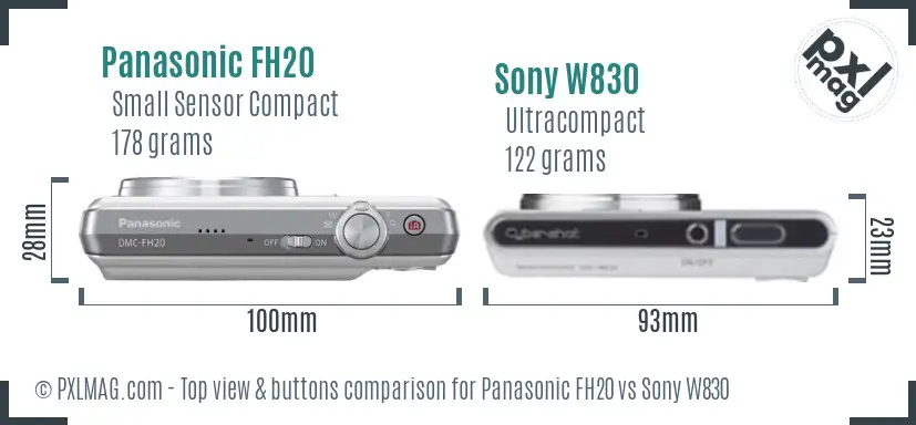 Panasonic FH20 vs Sony W830 top view buttons comparison