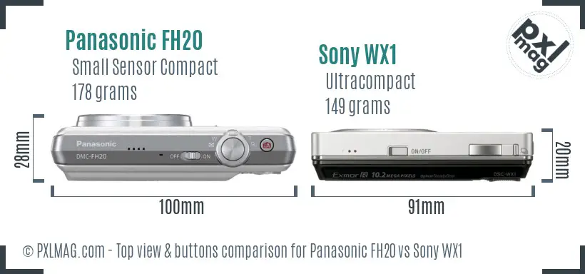 Panasonic FH20 vs Sony WX1 top view buttons comparison