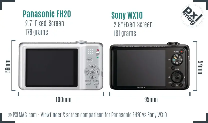 Panasonic FH20 vs Sony WX10 Screen and Viewfinder comparison