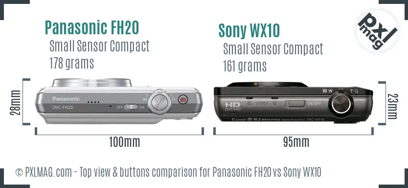 Panasonic FH20 vs Sony WX10 top view buttons comparison