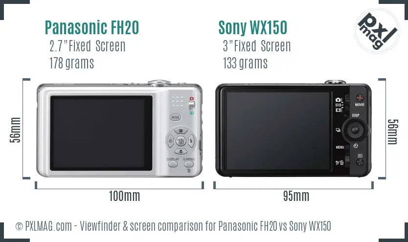 Panasonic FH20 vs Sony WX150 Screen and Viewfinder comparison