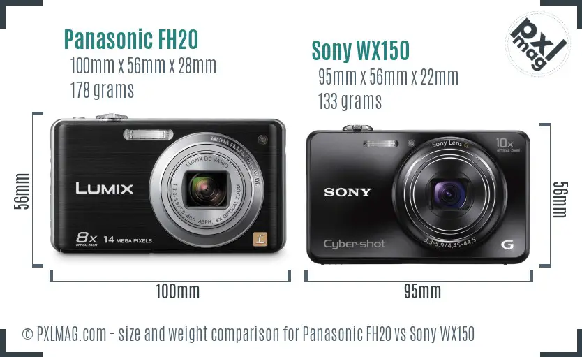 Panasonic FH20 vs Sony WX150 size comparison