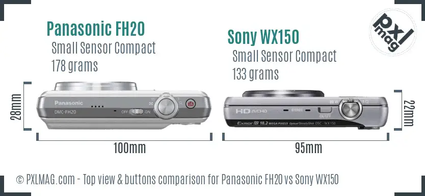 Panasonic FH20 vs Sony WX150 top view buttons comparison