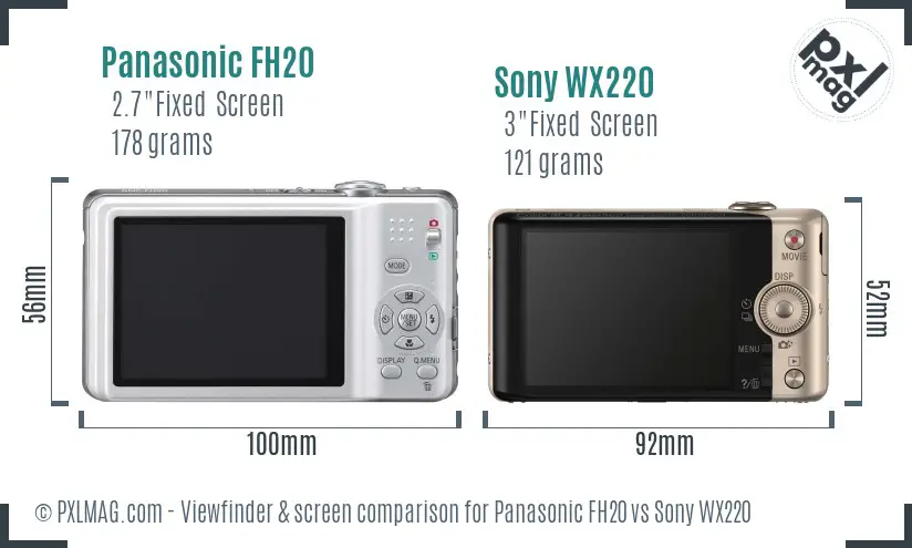 Panasonic FH20 vs Sony WX220 Screen and Viewfinder comparison
