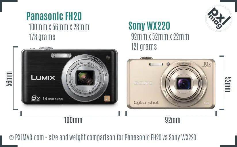 Panasonic FH20 vs Sony WX220 size comparison