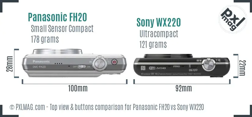 Panasonic FH20 vs Sony WX220 top view buttons comparison
