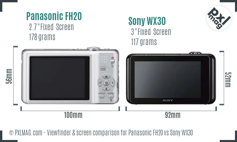 Panasonic FH20 vs Sony WX30 Screen and Viewfinder comparison
