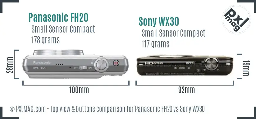 Panasonic FH20 vs Sony WX30 top view buttons comparison