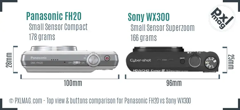 Panasonic FH20 vs Sony WX300 top view buttons comparison