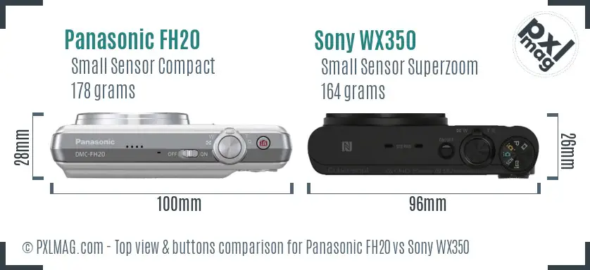 Panasonic FH20 vs Sony WX350 top view buttons comparison