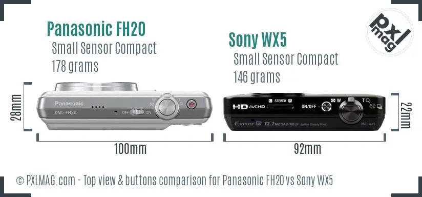 Panasonic FH20 vs Sony WX5 top view buttons comparison