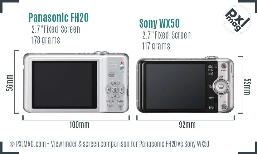 Panasonic FH20 vs Sony WX50 Screen and Viewfinder comparison