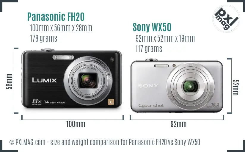 Panasonic FH20 vs Sony WX50 size comparison