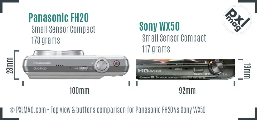 Panasonic FH20 vs Sony WX50 top view buttons comparison